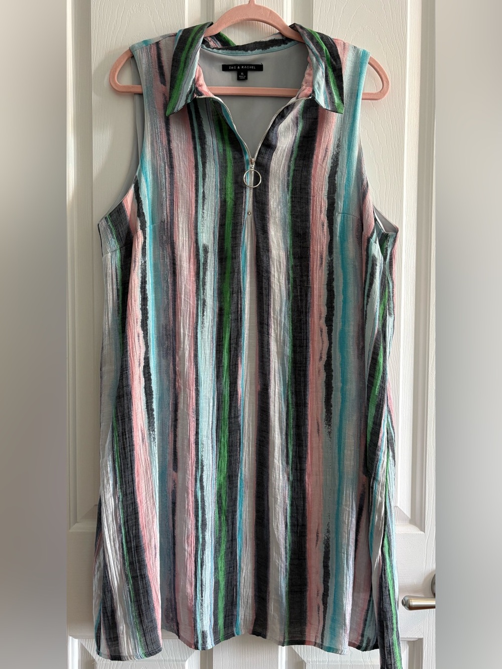 Zac & Rachel Multicolor Striped Sleeveless Zip Dress